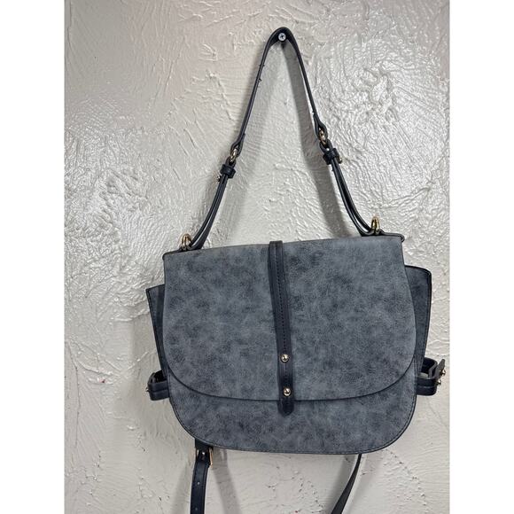 Steve Madden Gray Crossbody Saddle Bag Adjustable Strap Marbled Textured - Picture 3 of 6